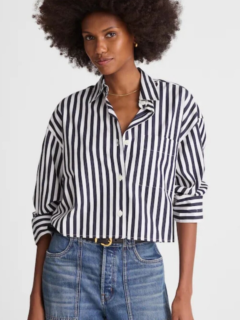Madewell Blue and White Striped Button-Up Shirt